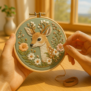 코코넛하우스 프랑스자수 동물 호랑이 표범 패키지 DIY 자수 세트, 04꽃사슴, 1개