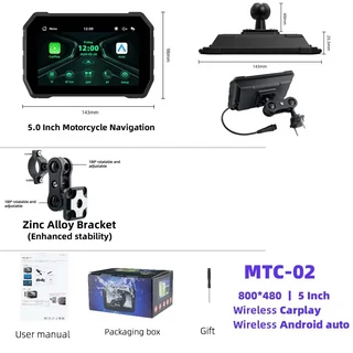 EKIY 5 인치 휴대용 디지털 오토바이 대시 보드 무선 CarPlay 모토 안드로이드 자동 GPS 네비게이션 디스플, 08 MTC-02