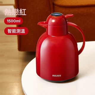 DFMEI 保溫水壺大容量熱水壺家用暖瓶結婚陪嫁一對暖壺開水暖水瓶, 1個, 1L, @熱戀紅色-1.5L【智能測溫】:如圖