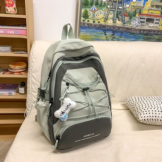 XBREAK 雙肩背包 學生後背包 日韓ins風 大容量簡約書包 男女通用, 淺綠色加掛件