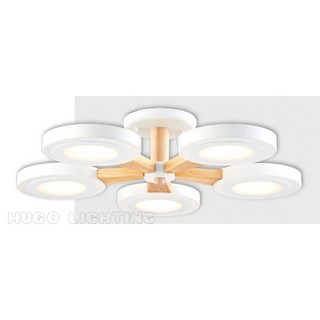 雨果燈飾 北歐原木白玉吸頂燈 現代實木客廳主燈, 5燈