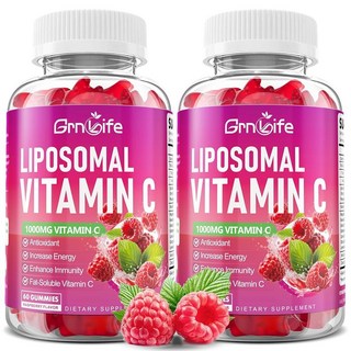 GrnLife 리포솜 비타민 C 1000mg 젤리 2팩 성인 아동용 1500mg 츄어블 비타민 C 철분 아연 및 엘더베리 포함 - 면역 지원 및 에너지 콜라겐 부스터, 120 Count (Pack of 1)