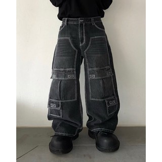 【Tasteful_tw】韓國選貨 結構梯形反車線 多口袋 高級感 落地寬大版型 牛仔褲 長褲