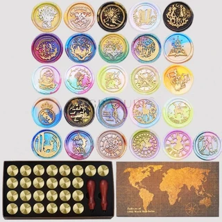 12/26개 빈티지 왁스 씰 스탬프 지도 선물 상자 키트 DIY 초대장 봉투 장식 웨딩, 01 CHINA, 05 26pcs Seals Set 26