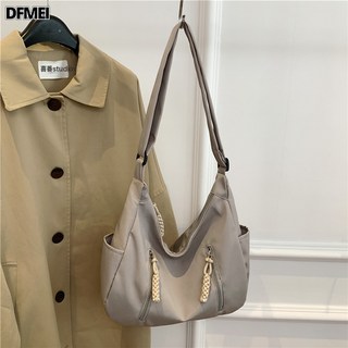 DFMEI 時尚大容量百搭簡約手提包旅行包學生網紅新款女士單肩斜挎包, 灰色