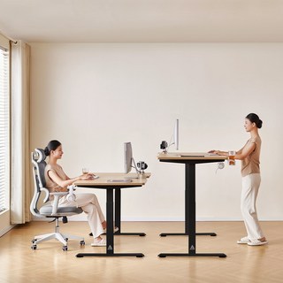 아우스 GE01 25mm상판 두께 고강도 듀얼모터 전동 모션데스크 컴퓨터 책상, 내추럴 상판+블랙 프레임