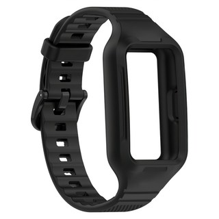 華為/榮耀 Band 6/7/8/9 適用一體式矽膠錶帶 鎧甲防摔運動腕帶, 黑色, 1個