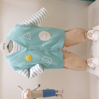 아가방 봄 베이비페어 민트하나로 봄봄 남아 유아 상하복세트 / 깜찍 니트조끼 티셔츠 베기팬츠 백일복 돐복 깔끔한데 포인트는 확실해요 봄 유아 외출복 / 선물로도 좋아요