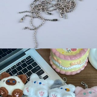 可愛毛絨長尾巴鑰匙扣掛件，柔軟玩偶公仔書包掛飾，精緻配飾禮物, 珠鏈2條, 1個