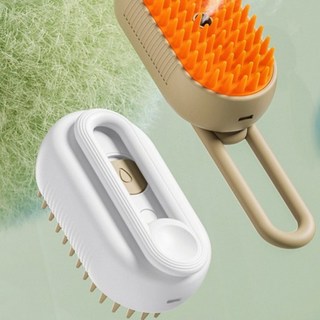 반려동물 스팀 브러쉬 강아지 고양이 털정리 마사지 미용, 1개, yuna  크림