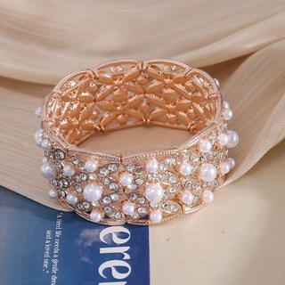 伊凡精品飾品 歐美手工新娘珍珠手鏈 時尚設計感寬面手環創意精緻閃亮手鐲女