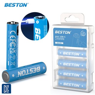 BESTON 소매드 USB 충전지 c타입 충전식 건전지 장난감용 리모컨용 손전등용 + 케이블, AAA, 4p