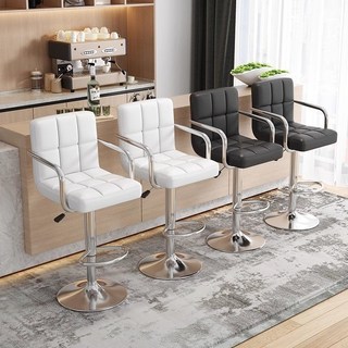 升降吧台椅 簡約現代高腳椅 可調節高度旋轉設計 舒適靠背 家用酒吧凳 收銀台椅 輕奢風格, 1個, 【特價】矮款丨無扶手丨標準地盤【米色皮】,默認項