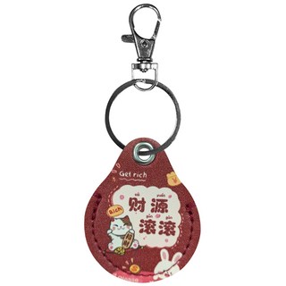 帶鑰匙圈卡通保護套 皮質保護套 追蹤定位器 防丟器 可愛 卡通 圓形AirTag防丟器 定位器保護套, 1個, 財源滾滾, 財源滾滾