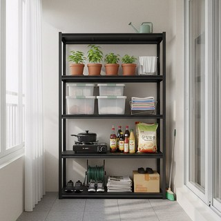 체인지업 에코랙 5단 철제선반 주방 수납장 전자레인지 선반 베란다선반 조립식 다용도 정리 수납 진열, 검정