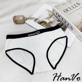 HanVo 黑白灰簡約字母運動風內褲 舒適柔軟親膚撞色邊棉質內褲 中腰女內褲 透氣內褲, 白色