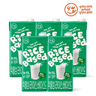 유아왓유잇 식물성 라이스 베이스드 1L (YWE) 글루텐프리 식이섬유 가루쌀음료 대체식 쌀우유, 5개