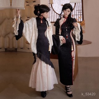 臺灣發貨包郵熱銷淩霄WP原創子品牌新中式印花旂袍短款OP三件套