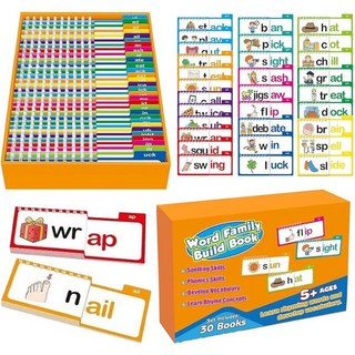 유치원 교육 책 유아 자료 워드 패밀리 빌드 북 30권 읽기 라임 키트 글자 소리 플래시 카드가 포함된 파닉스 활동 세트 시각 단어 게임 초기 독자 위 어휘 구축기, 1개