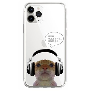 병맛 헤드셋 웃긴 고양이 투명 젤리 케이스