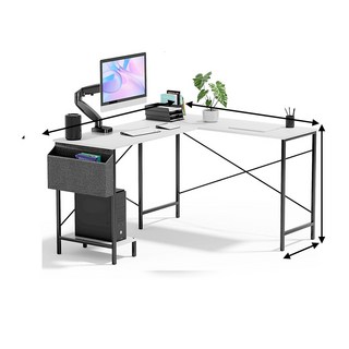 L型電腦桌，附儲物籃和主機架，簡約現代風格學生辦公家具, 白色