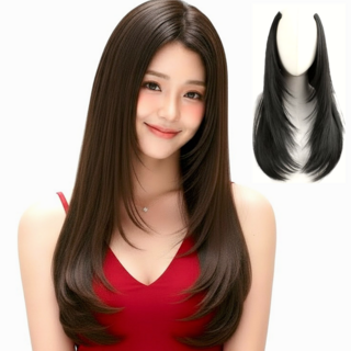 디올드 C컬 허쉬 레이어드컷 헤어피스 똑딱이 붙임머리, 1개, 내추럴블랙