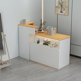 업소용 카운터 테이블 계산대 안내데스크 미용실 인포 식당 옷가게 카페 접수대 리셉션 프런트 병원 책상 프론트, A. 화이트+골드 우드(오른쪽의 높은 플랫폼)