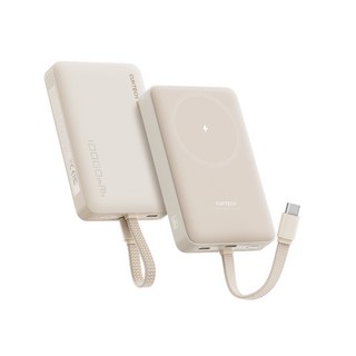 쿡테크 CP12 일체형 2in1 보조배터리 22.5W 고속충전 마그네틱 무선 맥세이프 보조배터리 10000mAh +입출력 C타입 케이블, 데저트