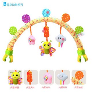 Happy Monkey嬰兒床夾 動物系列 車夾 早教 床鈴 響紙 BB器 嬰幼童玩具 掛鈴 (床掛 車掛A2G), 1個, C（黃色系）天空動物系列
