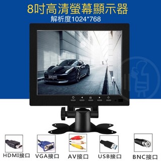 IPS面板顯示器 支援BNC/HDMI/AV/VGA接孔 適用於車用及安全監控, 1個, 8吋