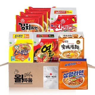 농심 오뚜기 삼양 팔도 멀티라면 안성5+진매5+열라면5+스낵5+김치4+삼양5+라면스프1, 1세트