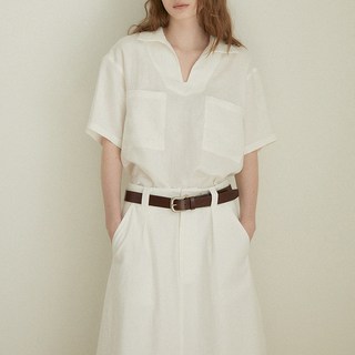 【高端廓形】亞麻襯衫 女裝襯衫 短袖襯衫 寬鬆襯衫 歐美襯衫 V領翻領設計 透氣亞麻面料 夏季休閒度假 時尚百搭