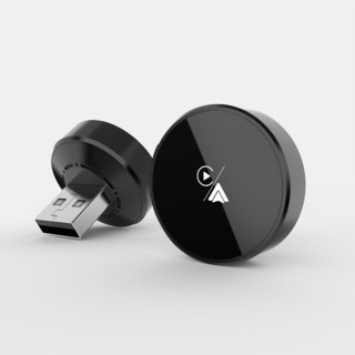 미니 무선 스마트 자동차 어댑터 애플 안드로이드 오토 2in1 원형 무선 차량용 미러링(화면전송) 어댑터, 검정색, CA31