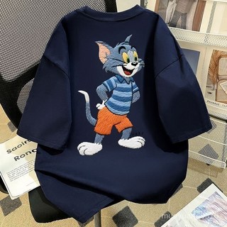 中大童重磅100%純棉童年卡通湯姆貓短袖T恤男女夏季寬鬆潮流上衣 WWVS