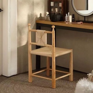 中古實木編藤餐椅 復古草藤椅子 家用簡約民宿 咖啡廳 休閒藤椅靠背椅, 原木色, 1個