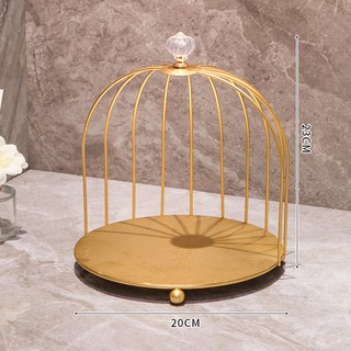 鐵藝鳥籠首飾品收納架 雙層化妝品收納架 桌面收納置物架 台灣出貨, 金色單層鐵皮鳥籠, 1個