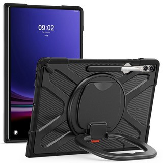 호환되는 갤럭시 탭 S10 울트라 /S9 울트라 2023/탭 S8 울트라 2022 14.6" 충격 방지 케이스 360° 스위블 스탠드 - 핸들 - S펜 홀더와 함께 제공됩니다, 블랙, 1개
