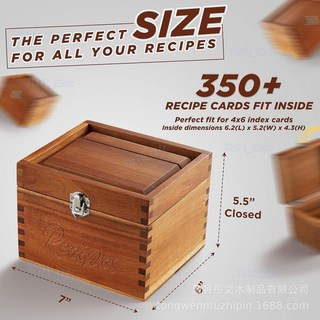 木質食譜收納盒 翻蓋卡片儲藏盒 實木卡紙存儲盒 透明卡牌收納盒 防塵名片收納盒 臺灣出貨, 復古色, 1個