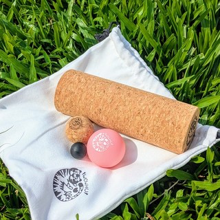 臥虎放鬆迷你滾筒 小滾筒 脛前肌放鬆 小腿放鬆 足底放鬆 田徑放鬆 馬拉松放鬆 跑步, 軟木滾筒+小球組