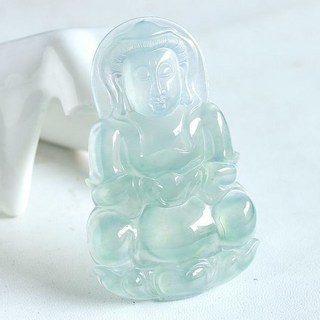 臺灣出貨 天然冰種翡翠色玉佛吊墜女款淺綠飄花彌勒佛笑佛玉石掛件 佛公 彌勒佛項鍊女 笑佛玉墜 吊墜 玉觀音, 淺綠玉觀音, 1個