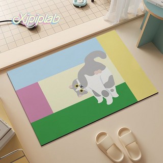 卡通可愛家用浴室墊吸水防滑衛生間廁所門口腳墊洗漱臺墊, 莫卡灰貓,45cm×75cm, 1個