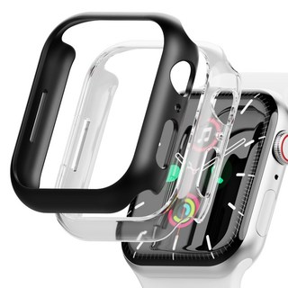 가꼬싶다 변색없는 하드커버 애플워치 케이스 2개입, 투명+블랙, 2개