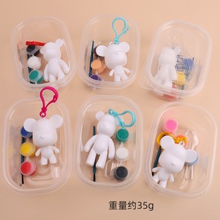 手繪流體熊DIY材料包 暴力熊公仔鑰匙圈 塗鴉彩繪娃娃玩具 幼兒園分享禮 BSMI認證, 盒裝（熊+顏料+畫筆）-超取最多70盒, 1個