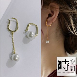 時空間 浪漫情調珍珠垂墜不對稱耳環