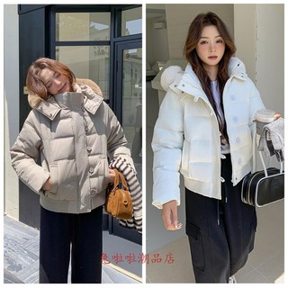大尺碼外套冬季外套女生連帽短板羽絨外套加厚保暖加厚短款棉衣女韓版寬松連帽棉服防風麵包服外套大衣羽絨棉鋪棉外套保暖外套