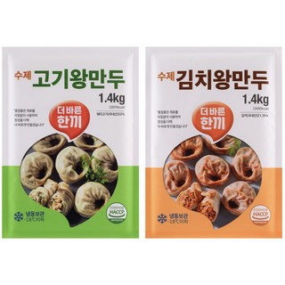 더바른한끼 국내산 생야채와 고기로 만든 고품격 고기왕만두1.4kg+김치왕만두1.4kg, 2.8kg, 1세트