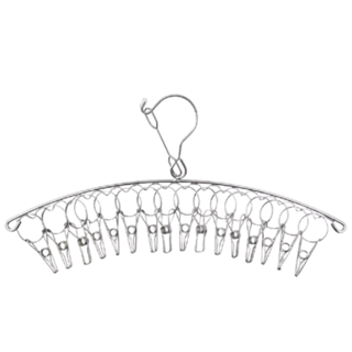 不鏽鋼多夾曬襪衣架 防風設計 360度旋轉 弧形方形可選, 1個, 弧形 16夾, 銀