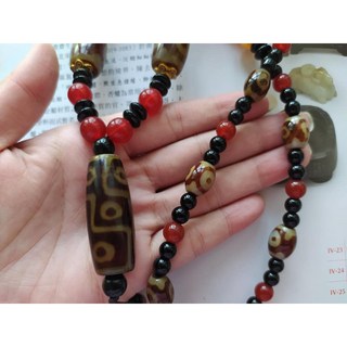 結緣 西藏老天珠《白瑪瑙玉髓 9眼天珠 南紅瑪瑙 黑曜項鍊 》 男女項鍊, 1個