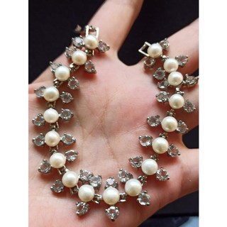 淡水珍珠 十字架 帶鑽 手鍊