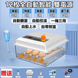 36枚全自動智能雙電源孵蛋機，雞鴨鵝鳥類通用，自動翻蛋控溫，帶照蛋功能, 1個, 12枚-自動翻蛋-自動控溫-雙電源-附大禮包